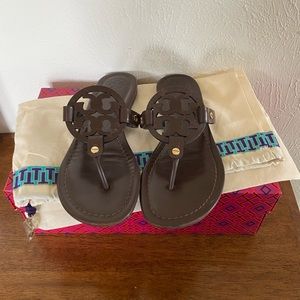 Tory Burch Brown Leather Miller Sandals